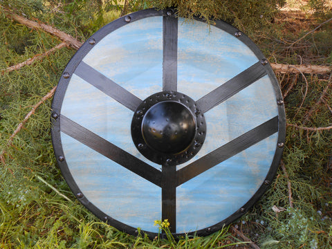 Lagertha Shieldmaiden Wooden Shield - Battle Blue - Hammered Black Shield Boss - Cosplay, Decor - CynCraft